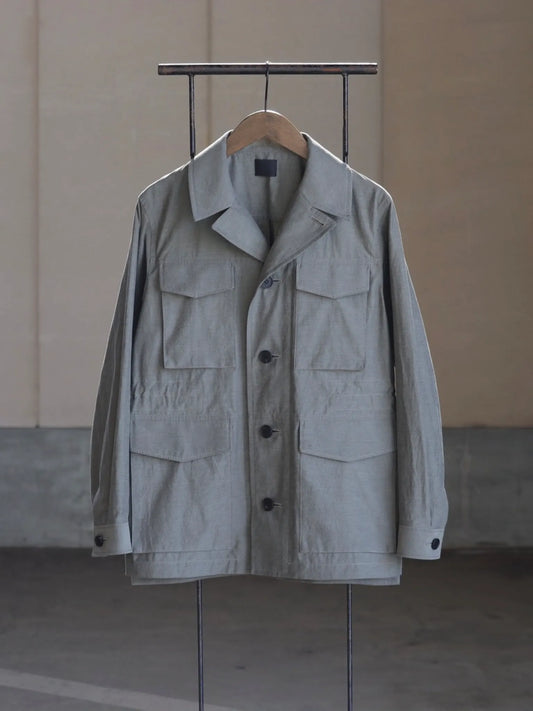 山内-2plyキュプラ-鉄媒染コットン-フィールドジャケット洗い加工-grayish-green-1