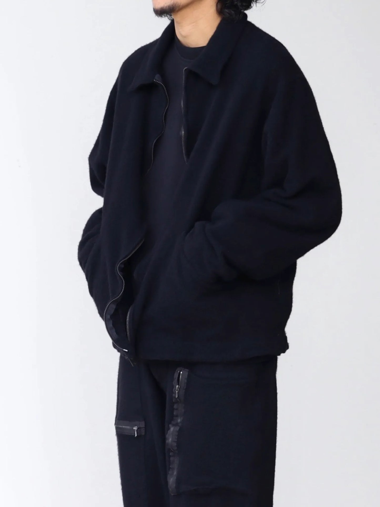 comoli-縮絨ウール-ジップショートジャケット-black-1