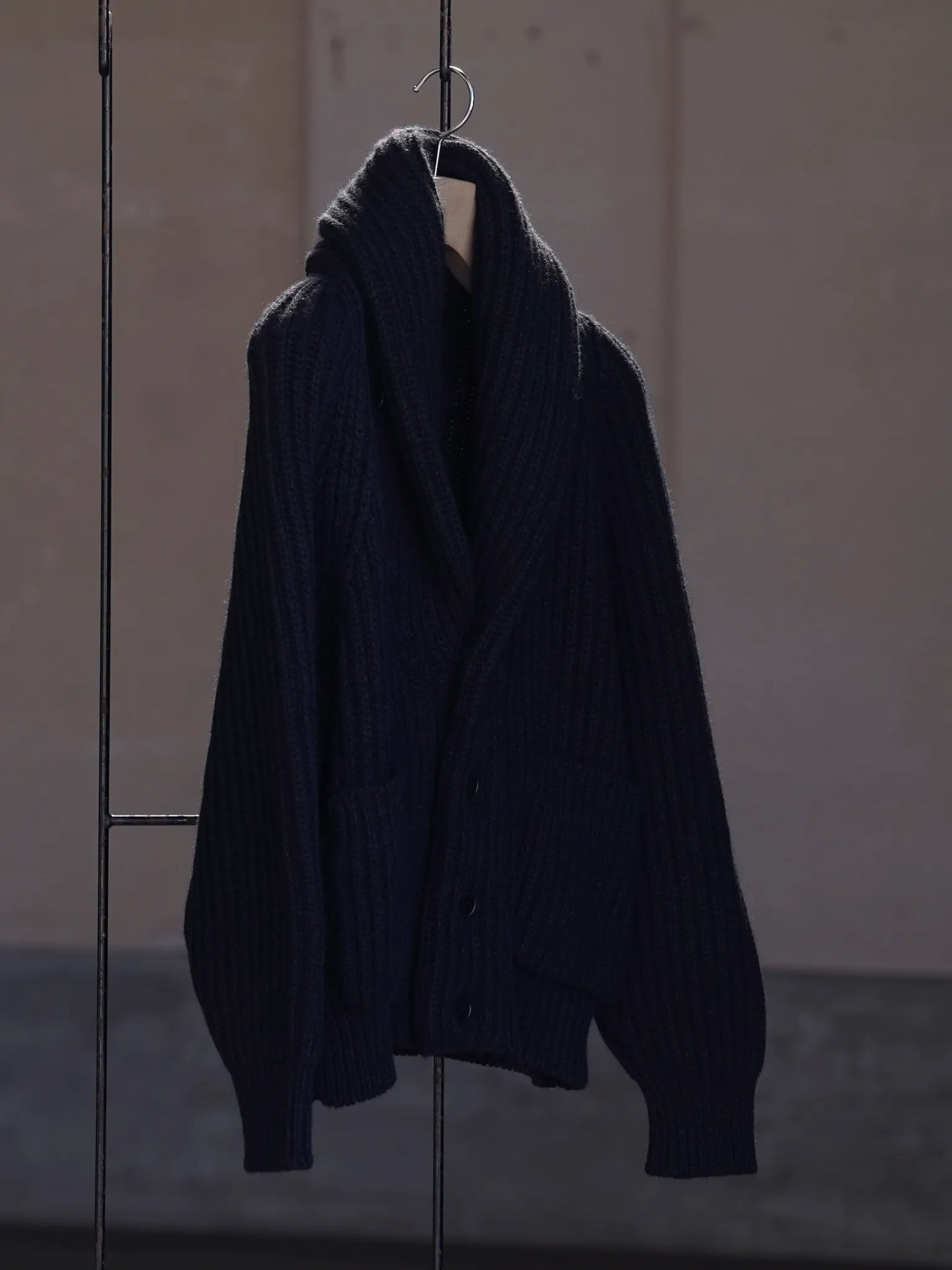 COMOLI | カシミヤ和紙 ショールカラーニットジャケット BLACK