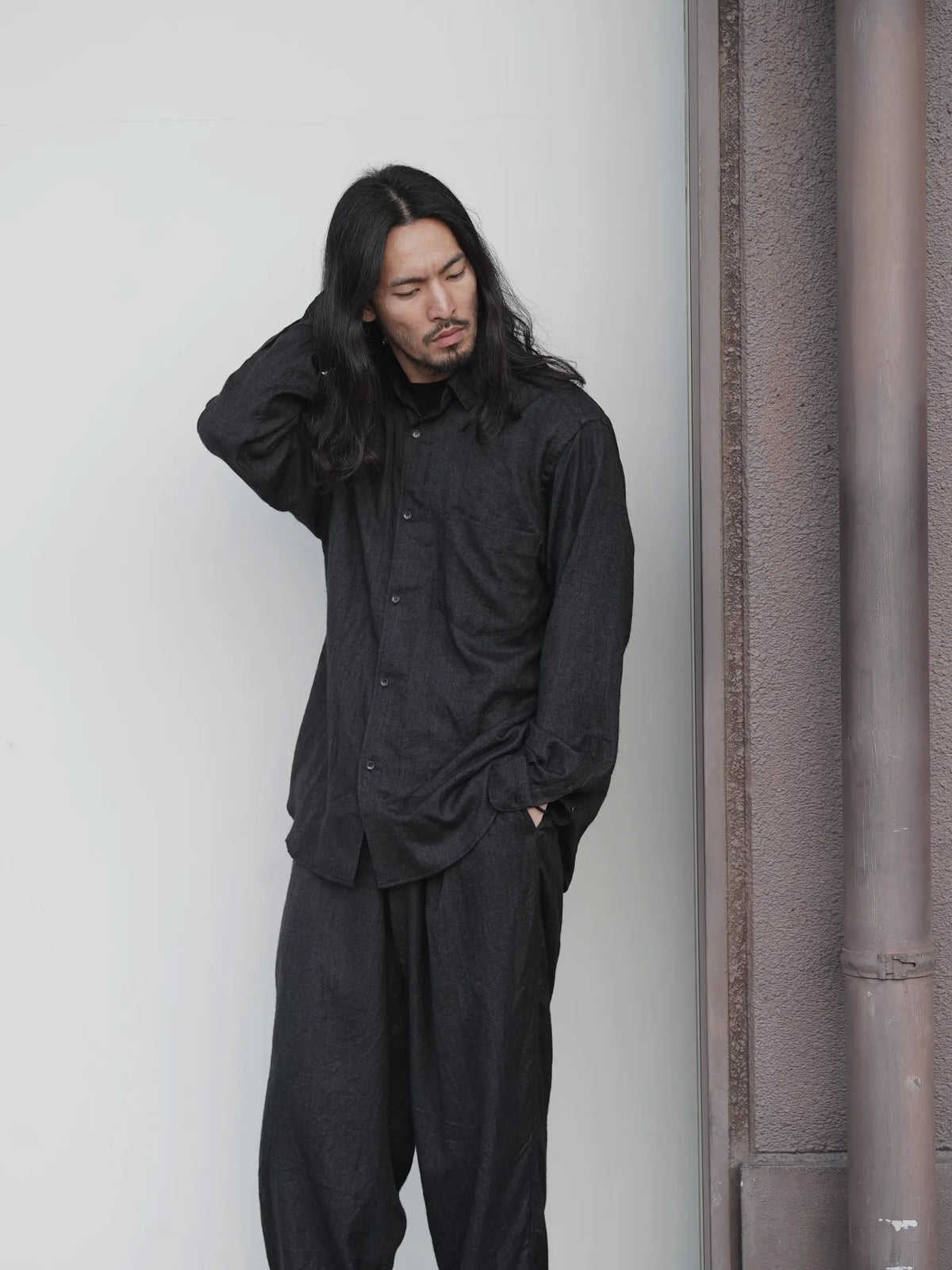 COMOLI | カシミヤシルク シャツ CHARCOAL
