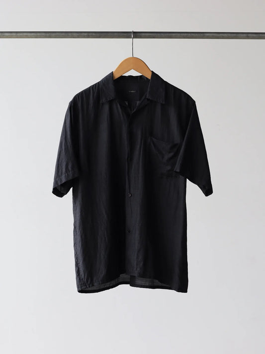 comoli-ウールシルク-半袖オープンカラーシャツ-charcoal-1