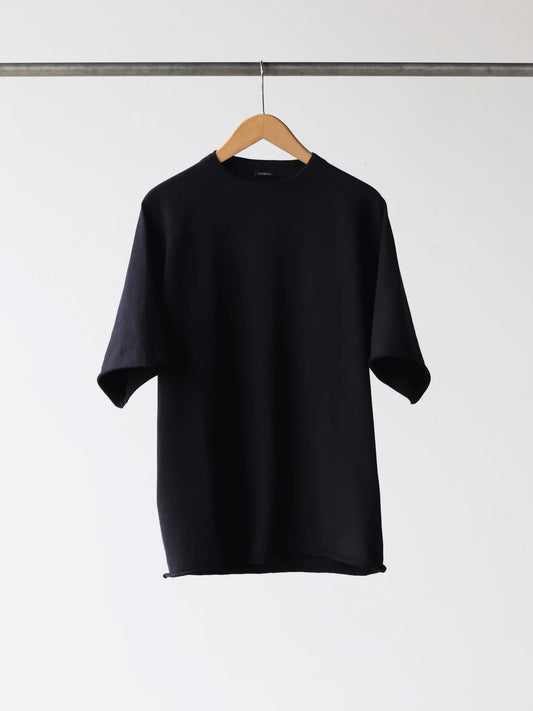 comoli-lwコットン裏毛-半袖クルー-black-1