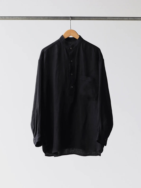 comoli-リネンwクロス-プルオーバーシャツ-black-1-1