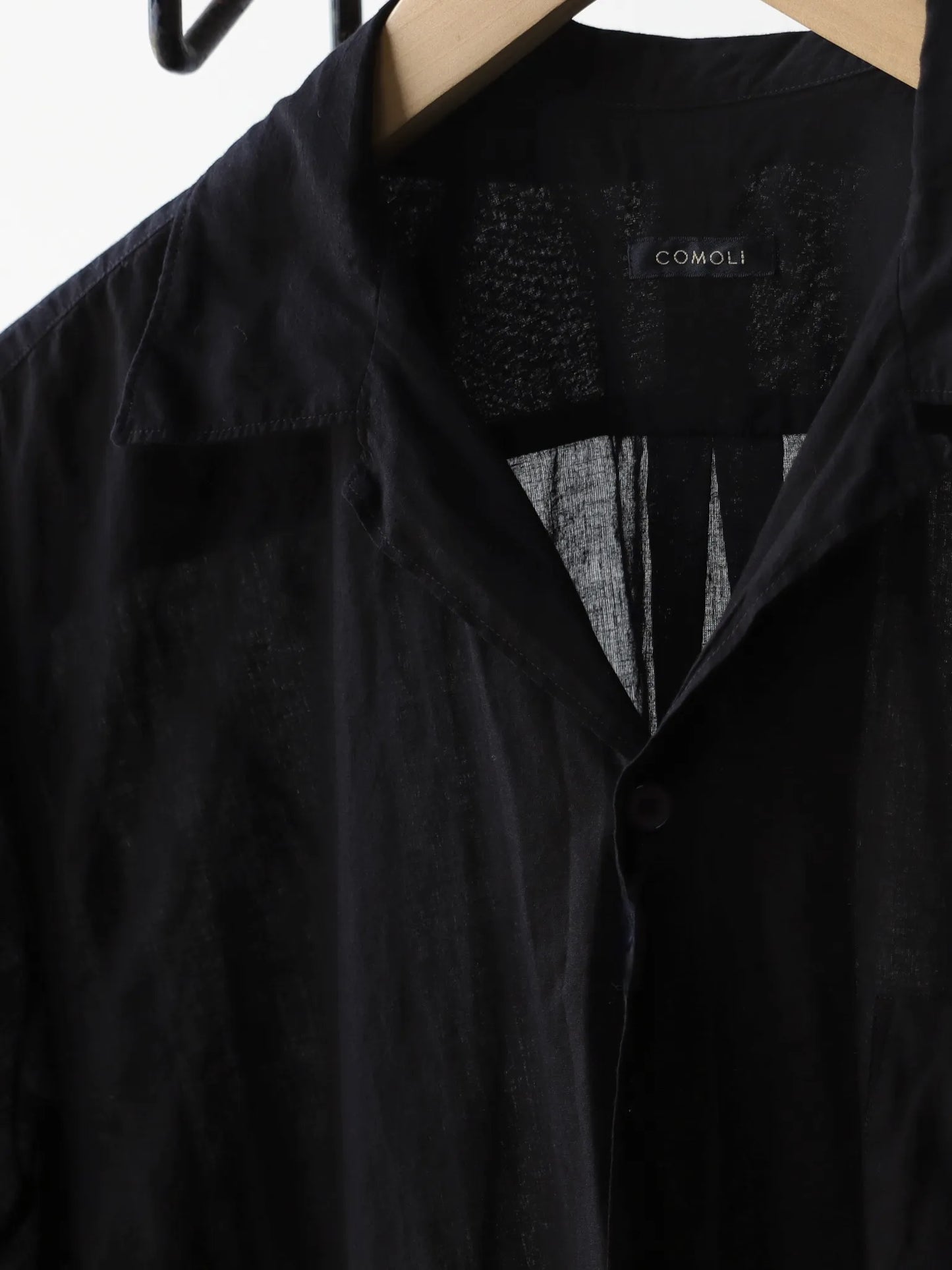 COMOLI | KHADIコットン 半袖オープンカラーシャツ BLACK
