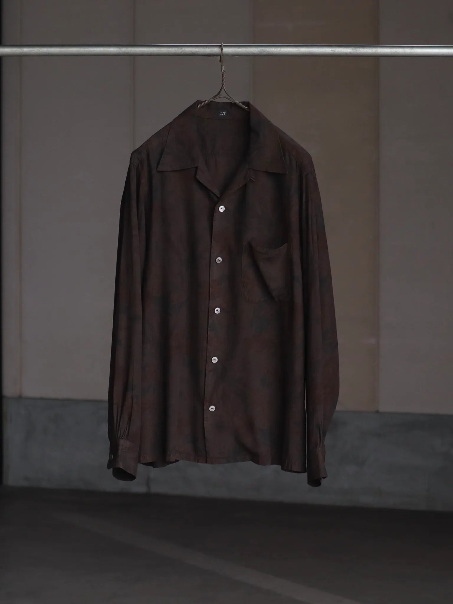 t-t-lot-101-open-collar-shirt-mud-dyed-brown-1