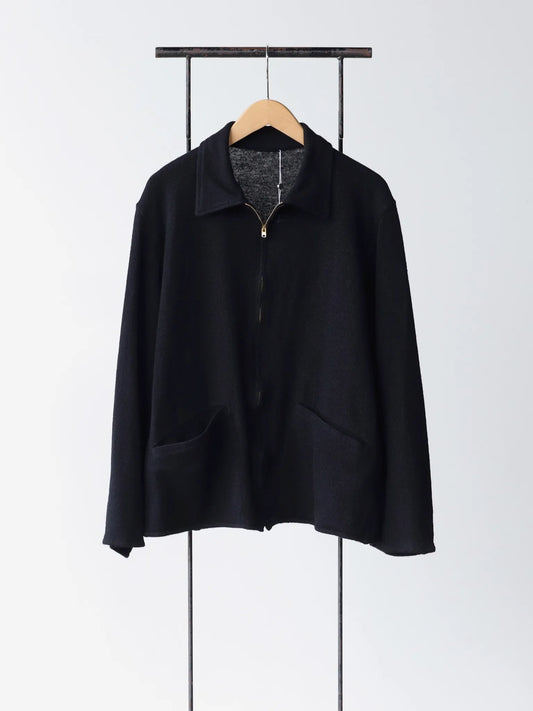 comoli-ウール和紙-ジップショートジャケット-black-1