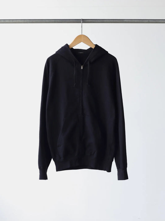 comoli-lwコットン裏毛-ジップパーカ-black-1