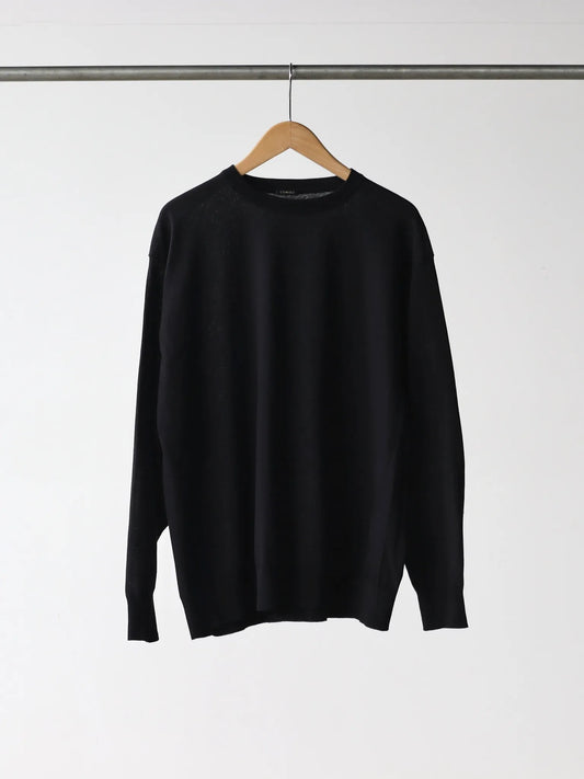 comoli-コットン-クルーネックニット-black-1