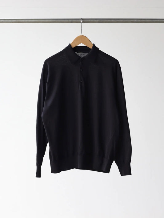 comoli-コットン-ニットポロ-black-1
