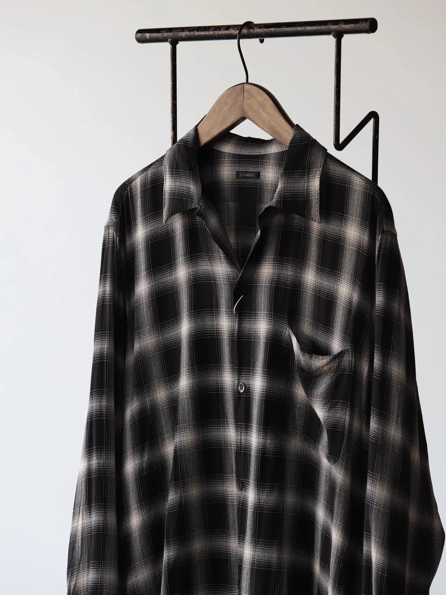 comoli-rayon-check-open-collar-shirt-check-6