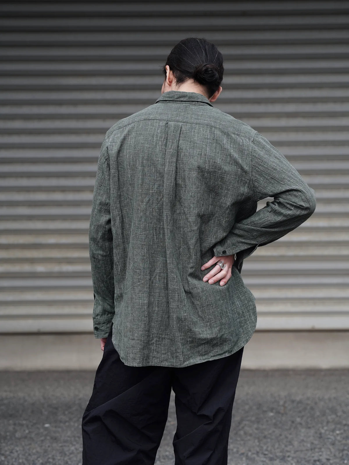 THE NULABEL | HANK DYED WORK SHIRT OLIVE/GREY