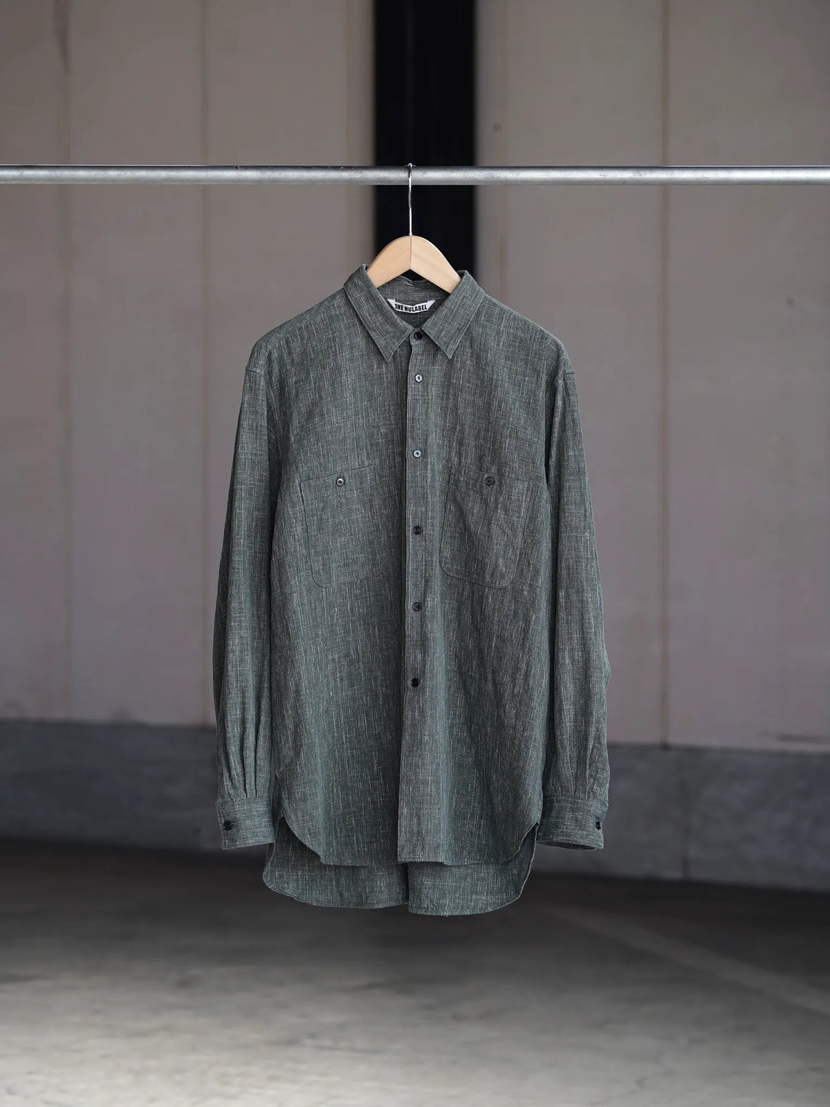 THE NULABEL | HANK DYED WORK SHIRT OLIVE/GREY