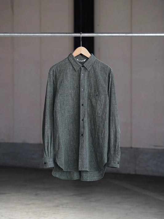 THE NULABEL | HANK DYED WORK SHIRT OLIVE/GREY