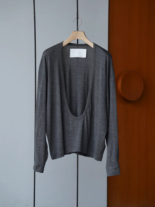nonnotte | Drape U Pullover with Cuff Sleeve Charcoal
