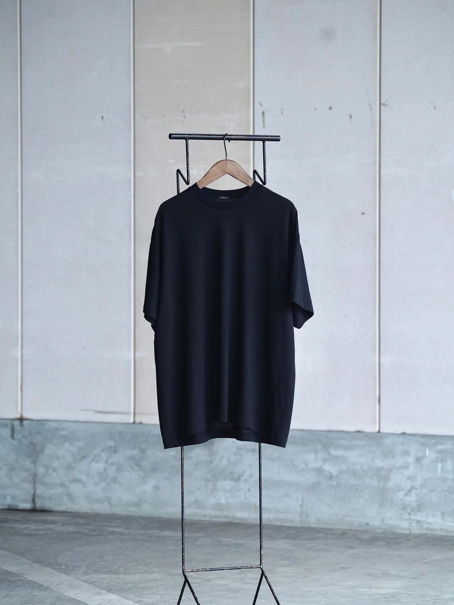 COMOLI | コットンメッシュ 半袖Tシャツ BLACK