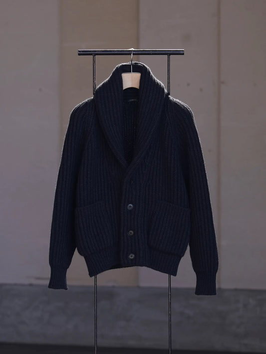 COMOLI | カシミヤ和紙 ショールカラーニットジャケット BLACK