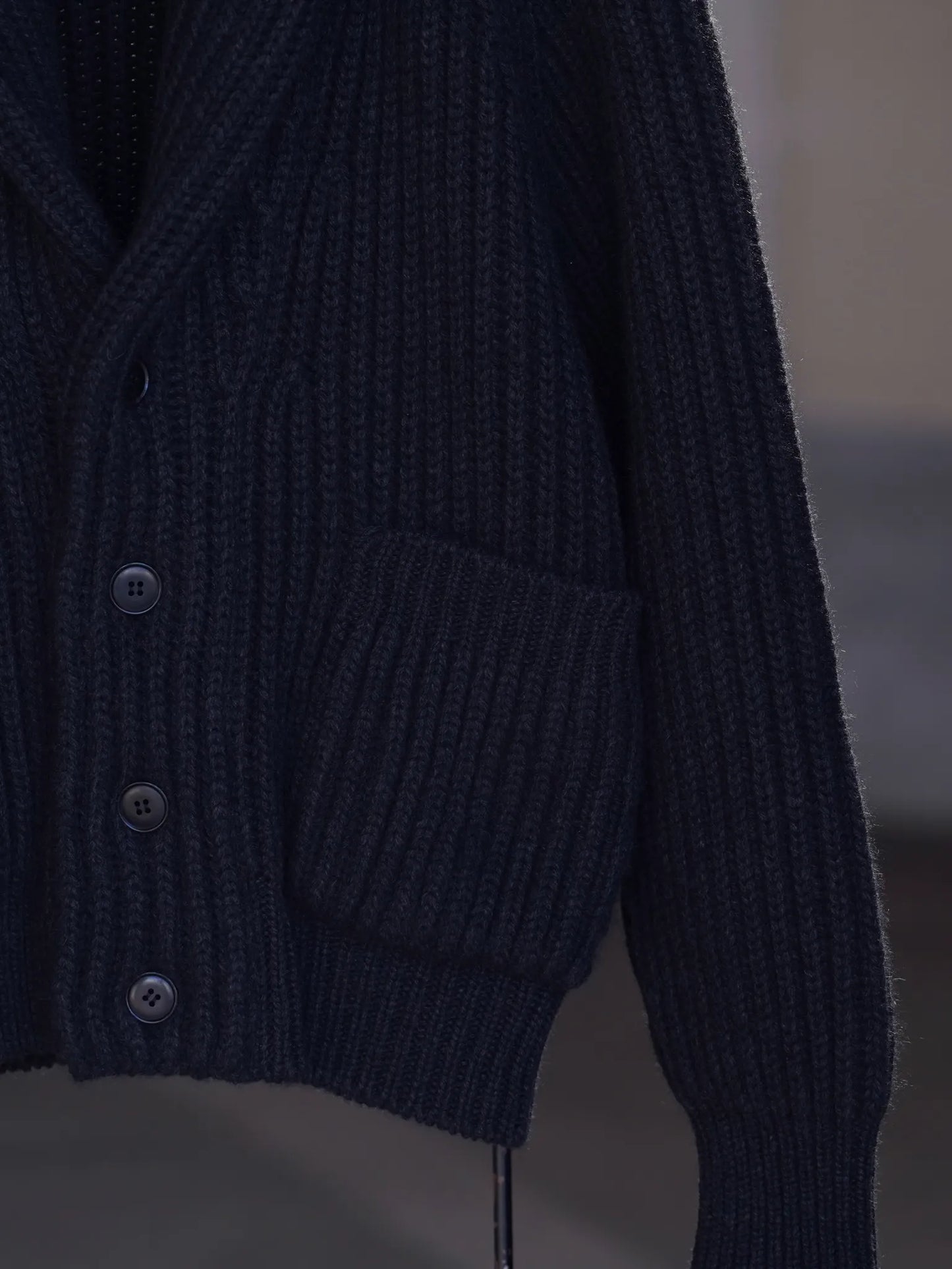 COMOLI | カシミヤ和紙 ショールカラーニットジャケット BLACK