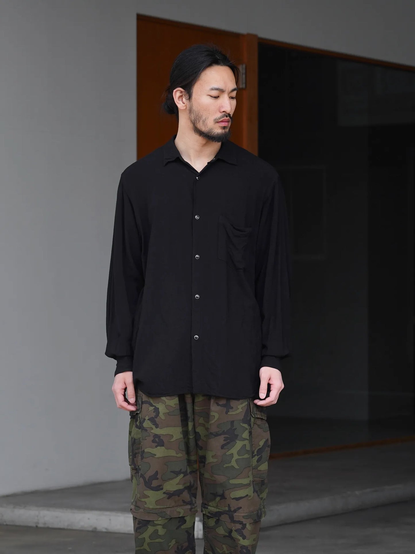 comoli-レーヨン-コモリシャツ-black-1