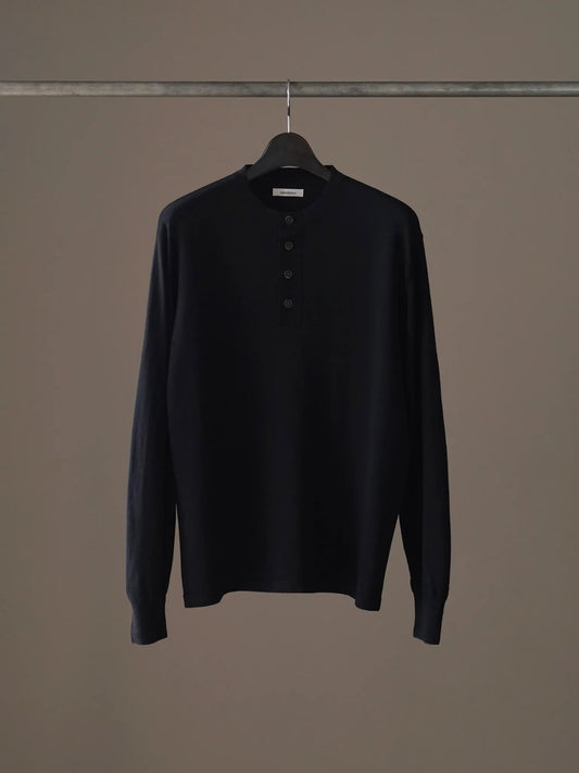 calmlence | HENLEY NECK LS T-SHIRT BLK