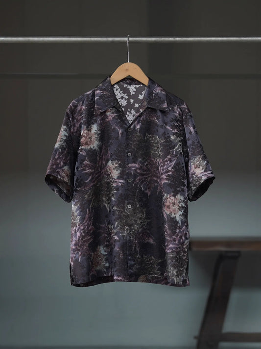 IRENISA | OPEN COLLAR SHORT-SLEEVE SHIRT NAVY BROWN