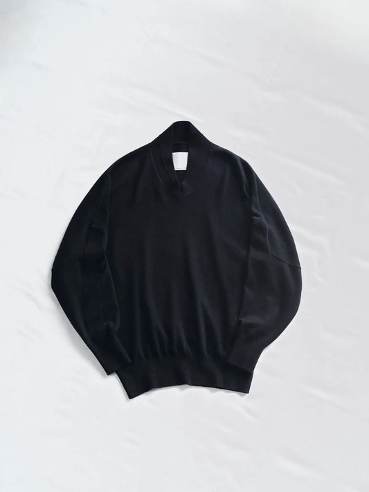 nonnotte | Draping shaw collar V pulloover Deep Black