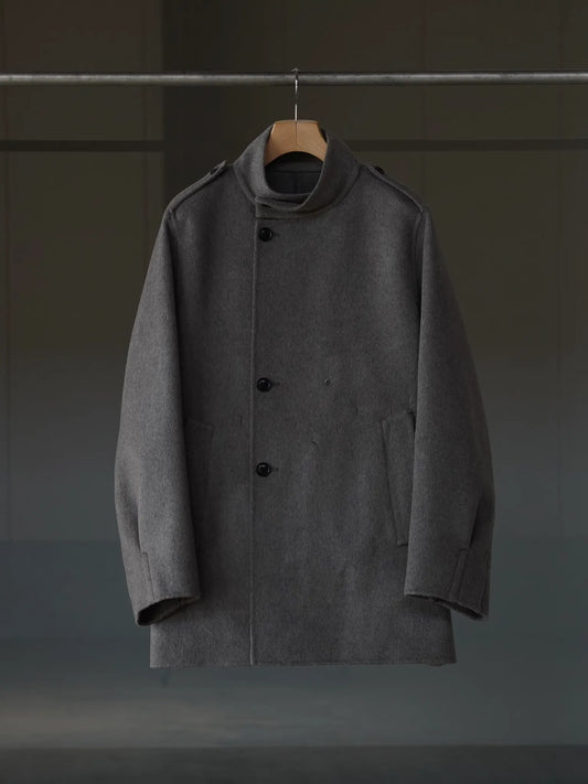 IRENISA | EPAULET STAND COLLAR HALF COAT MOCHA GRAY