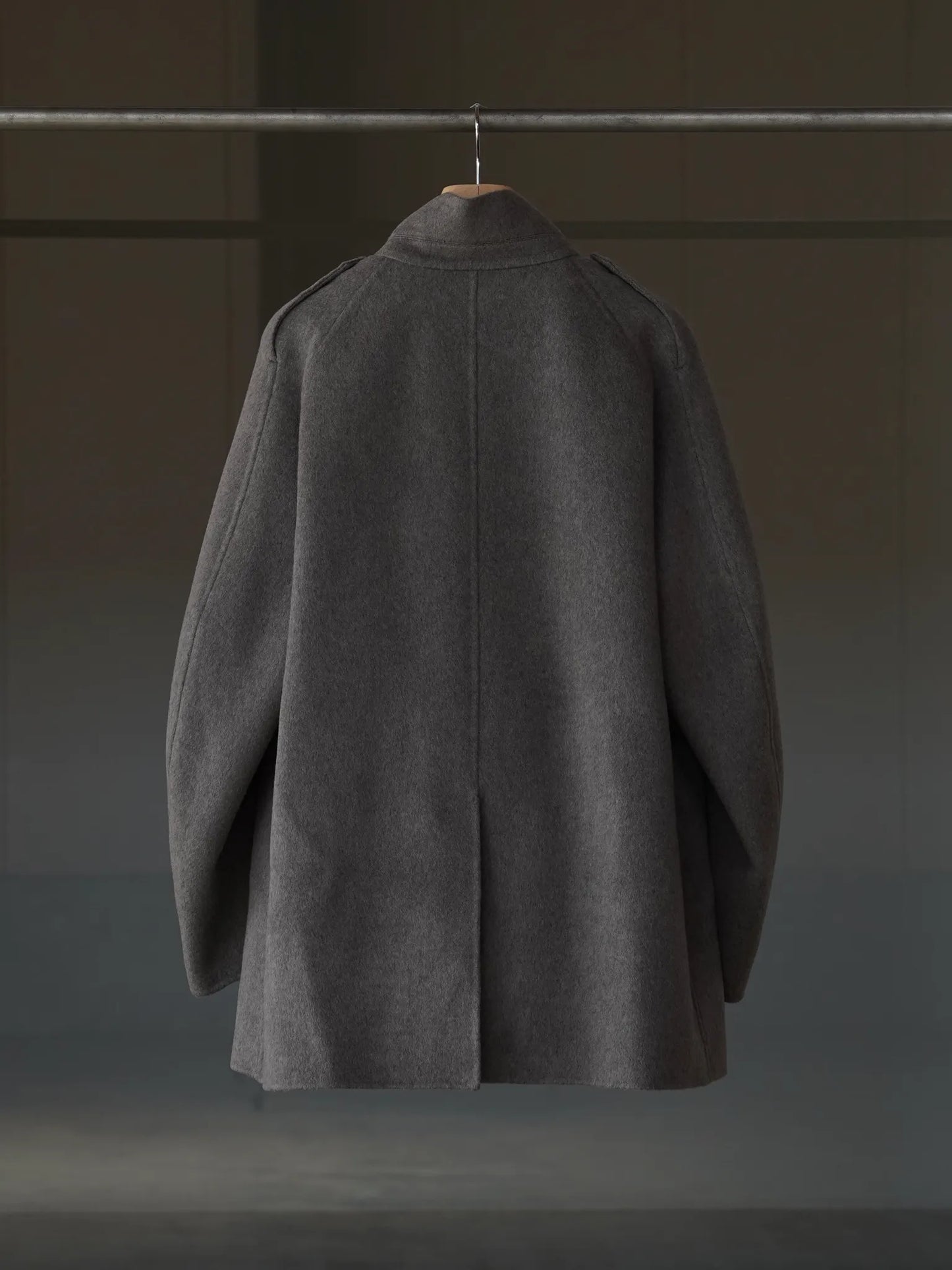 IRENISA | EPAULET STAND COLLAR HALF COAT MOCHA GRAY