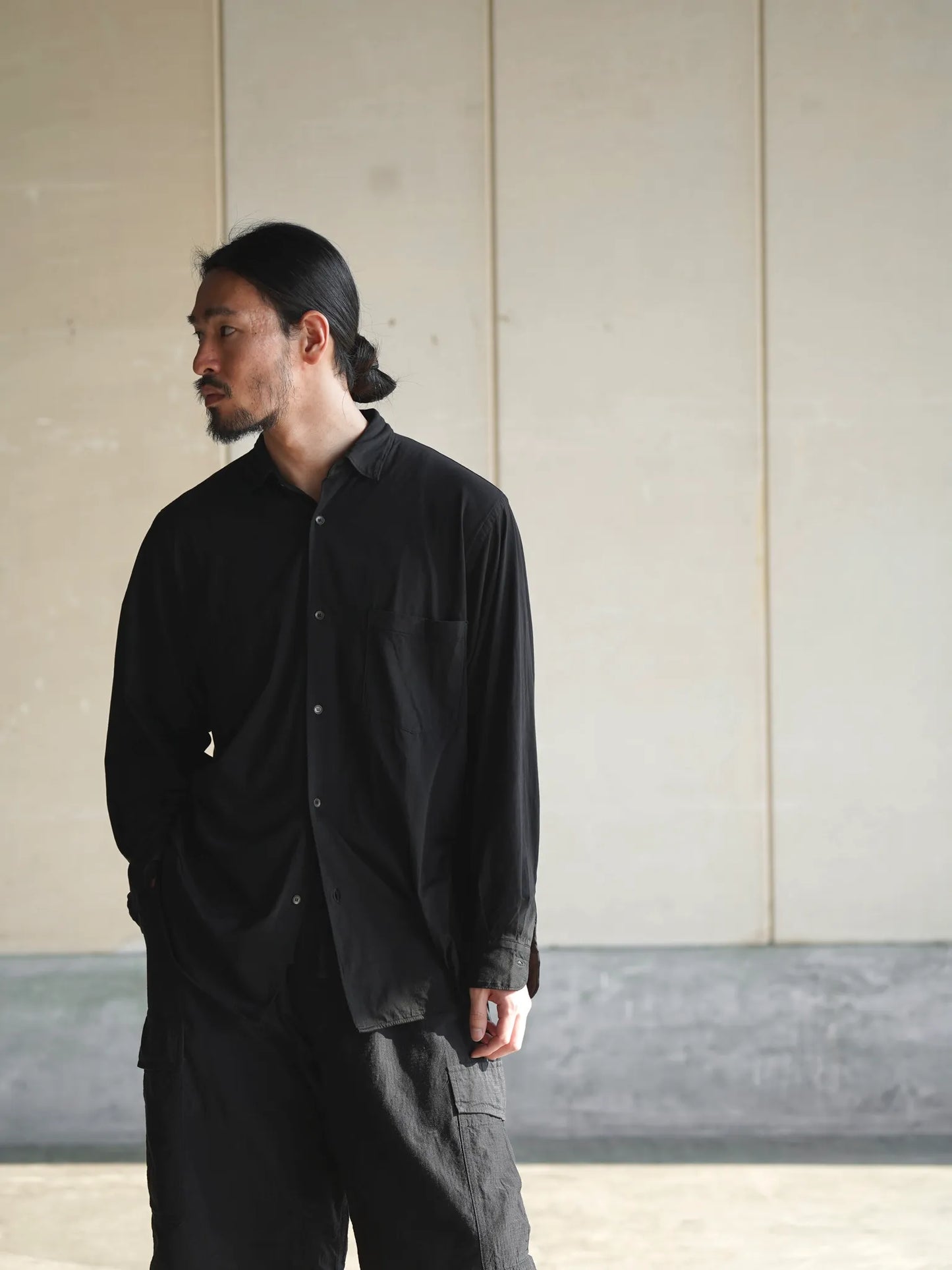 COMOLI | THINコットン コモリシャツ BLACK