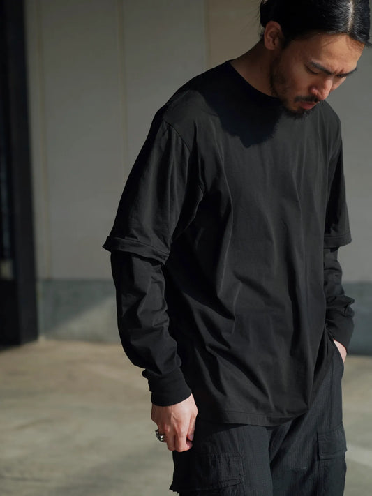 COMOLI | THINコットン レイヤードTシャツ BLACK