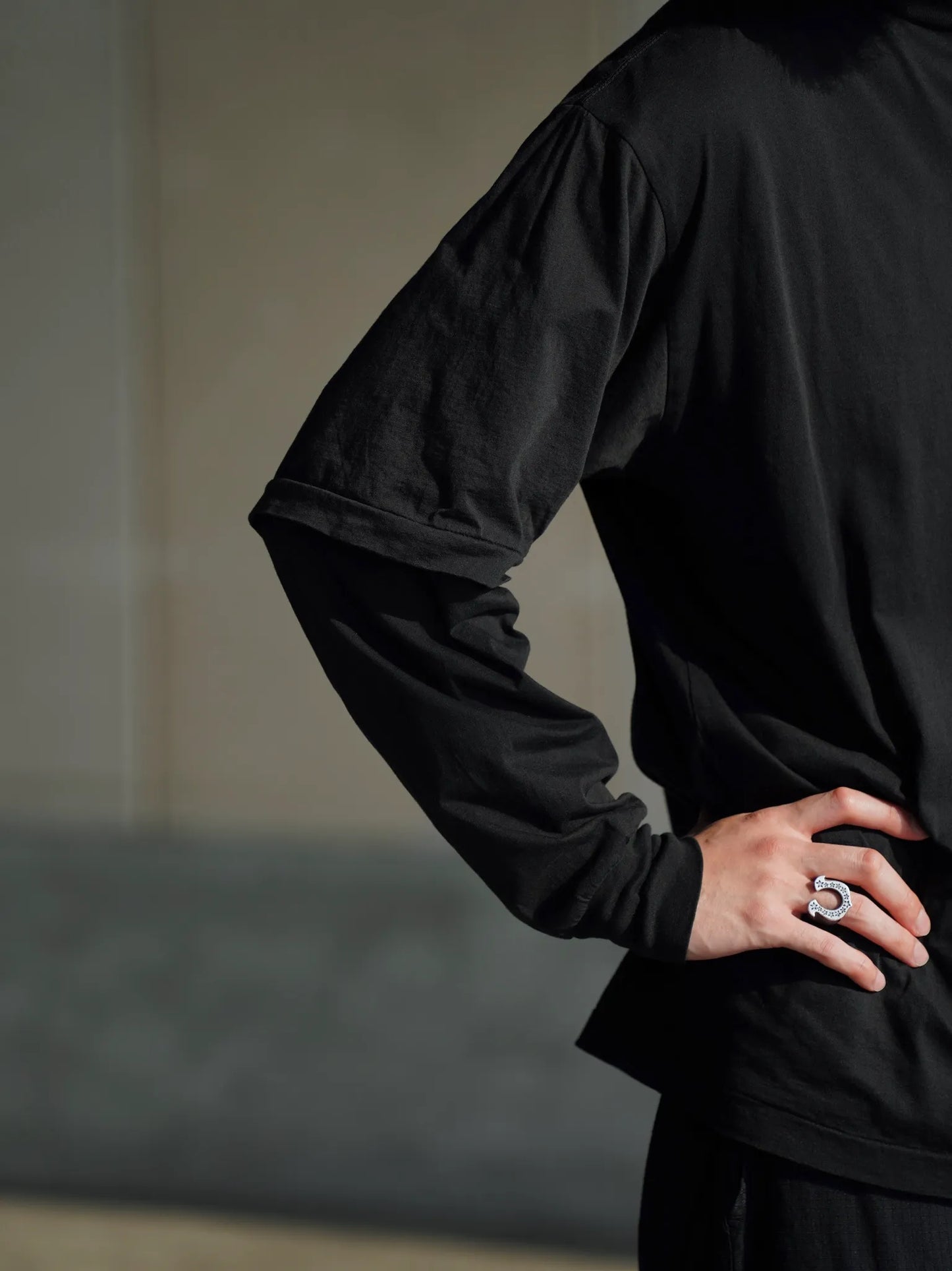 COMOLI | THINコットン レイヤードTシャツ BLACK