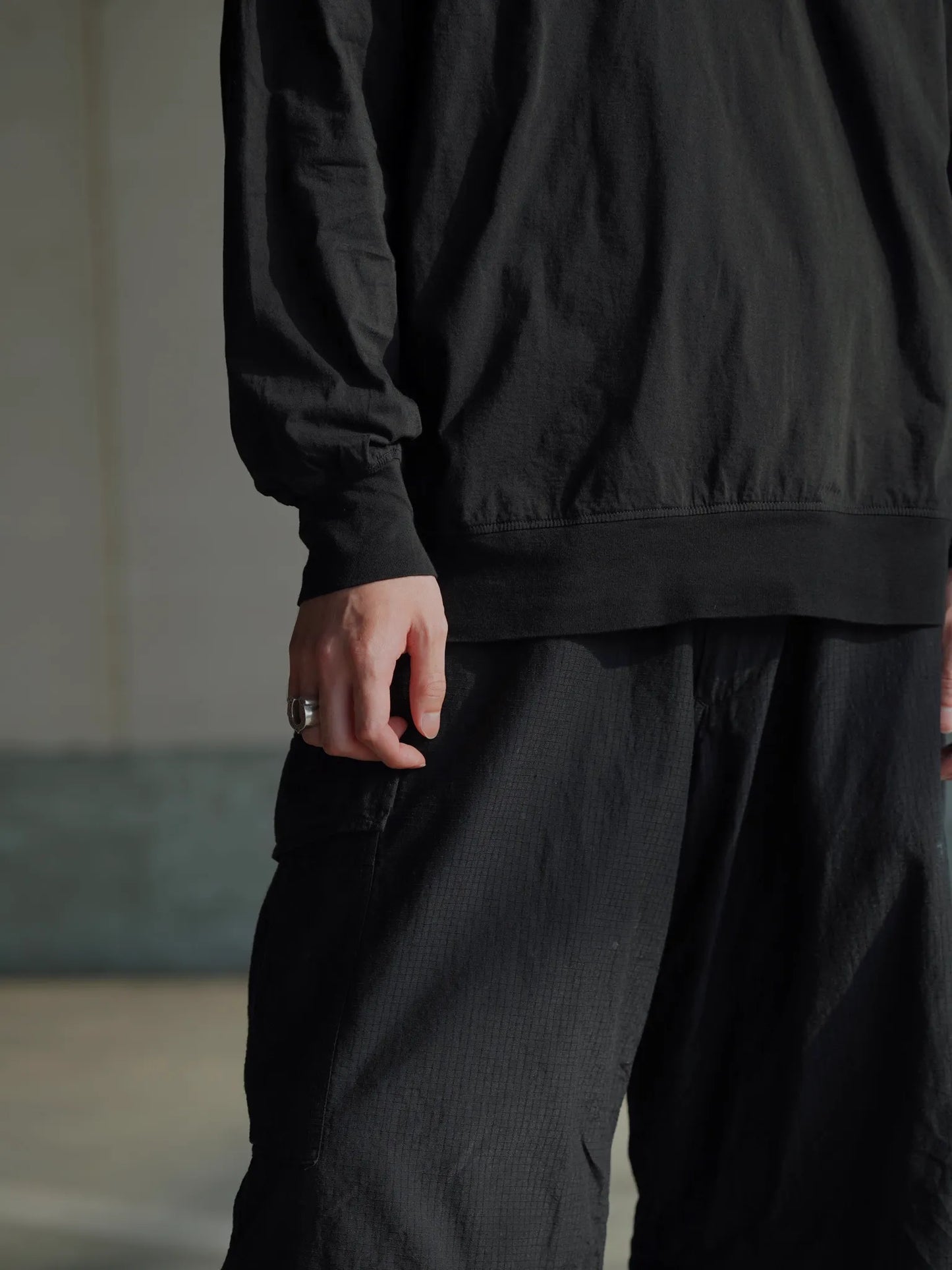 COMOLI | THINコットン クルーネック BLACK