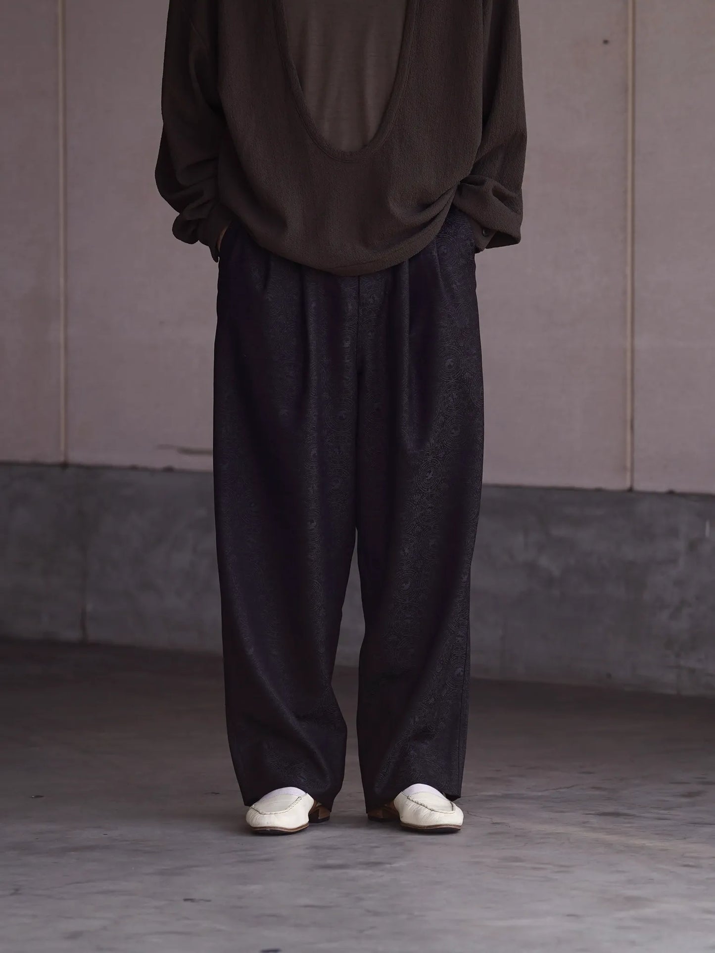 nonnotte | 2-Tuck Draw Cord Wide Trousers Smoke Berry
