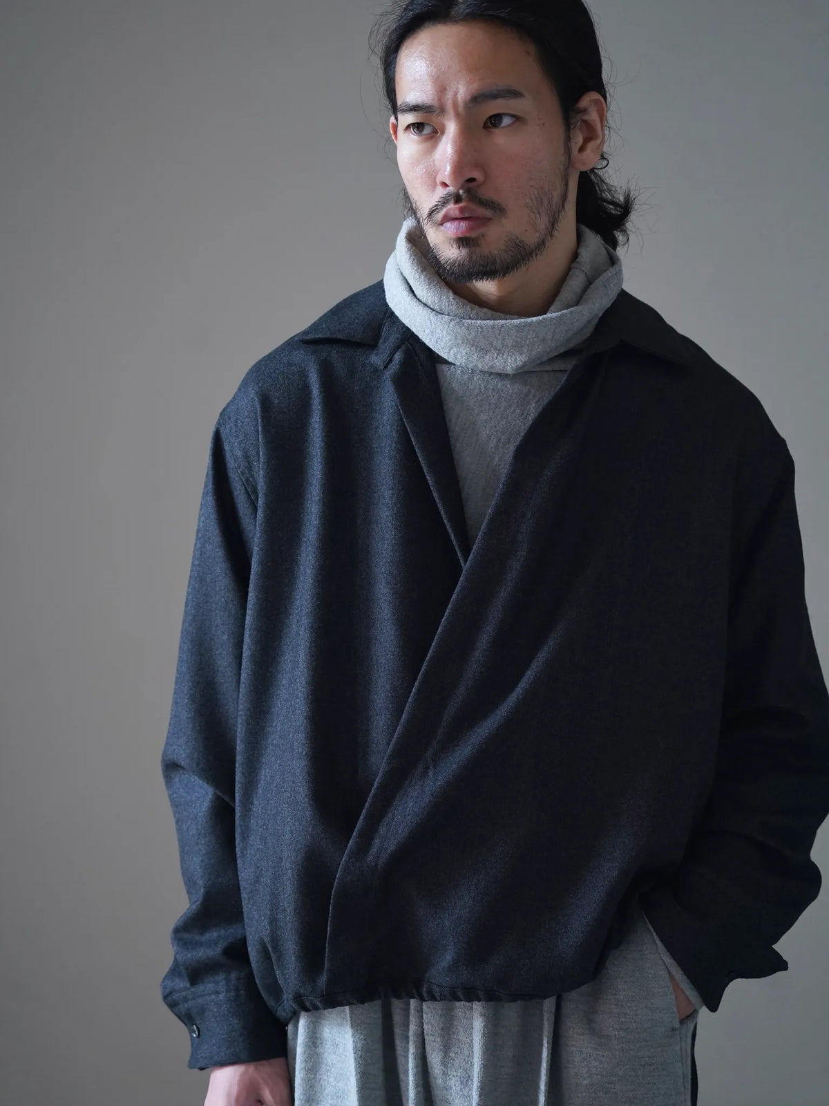 nonnotte | Draping Overlap Shirt Charcoal Top