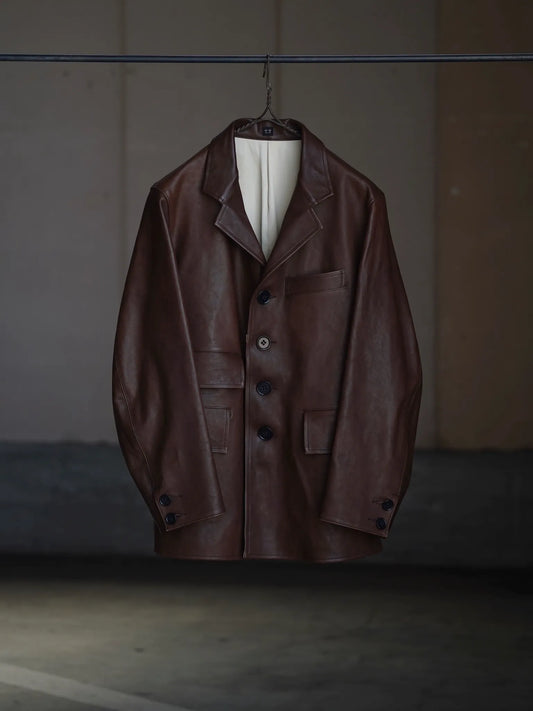 TT | SACK LEATHER COAT Mud Dyed Brown
