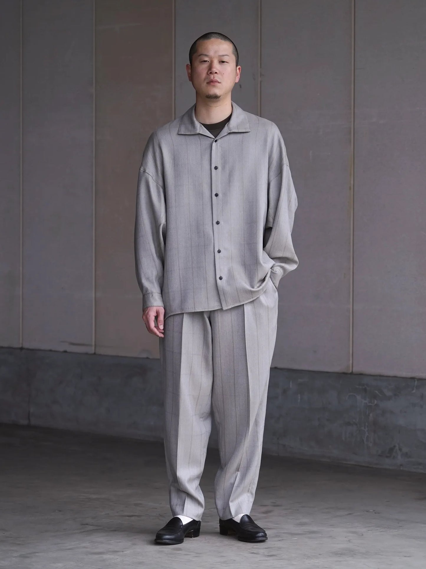 nonnotte | Draping Open Collar shirt Type A Clay Mist