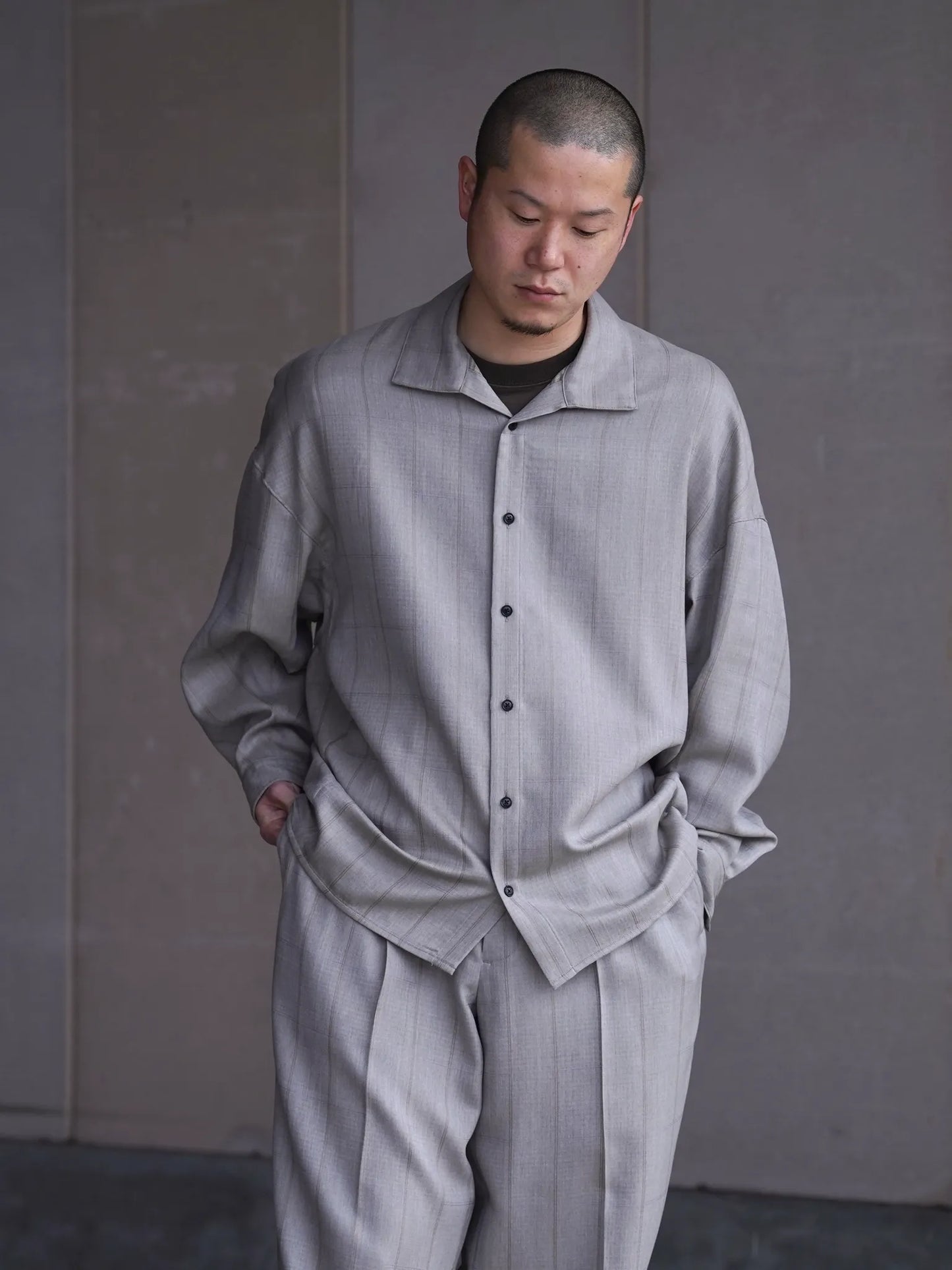 nonnotte | Draping Open Collar shirt Type A Clay Mist