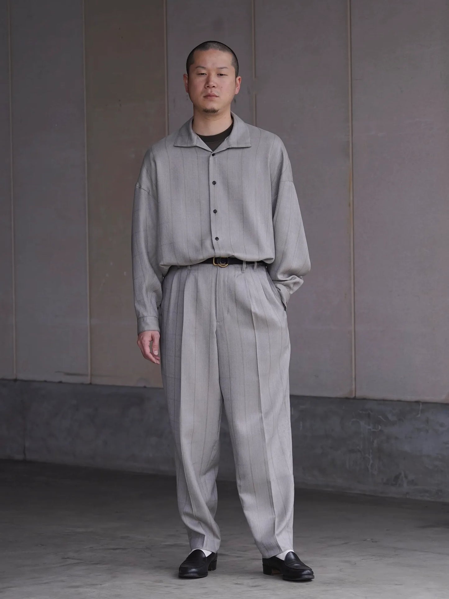 nonnotte | Draping Open Collar shirt Type A Clay Mist