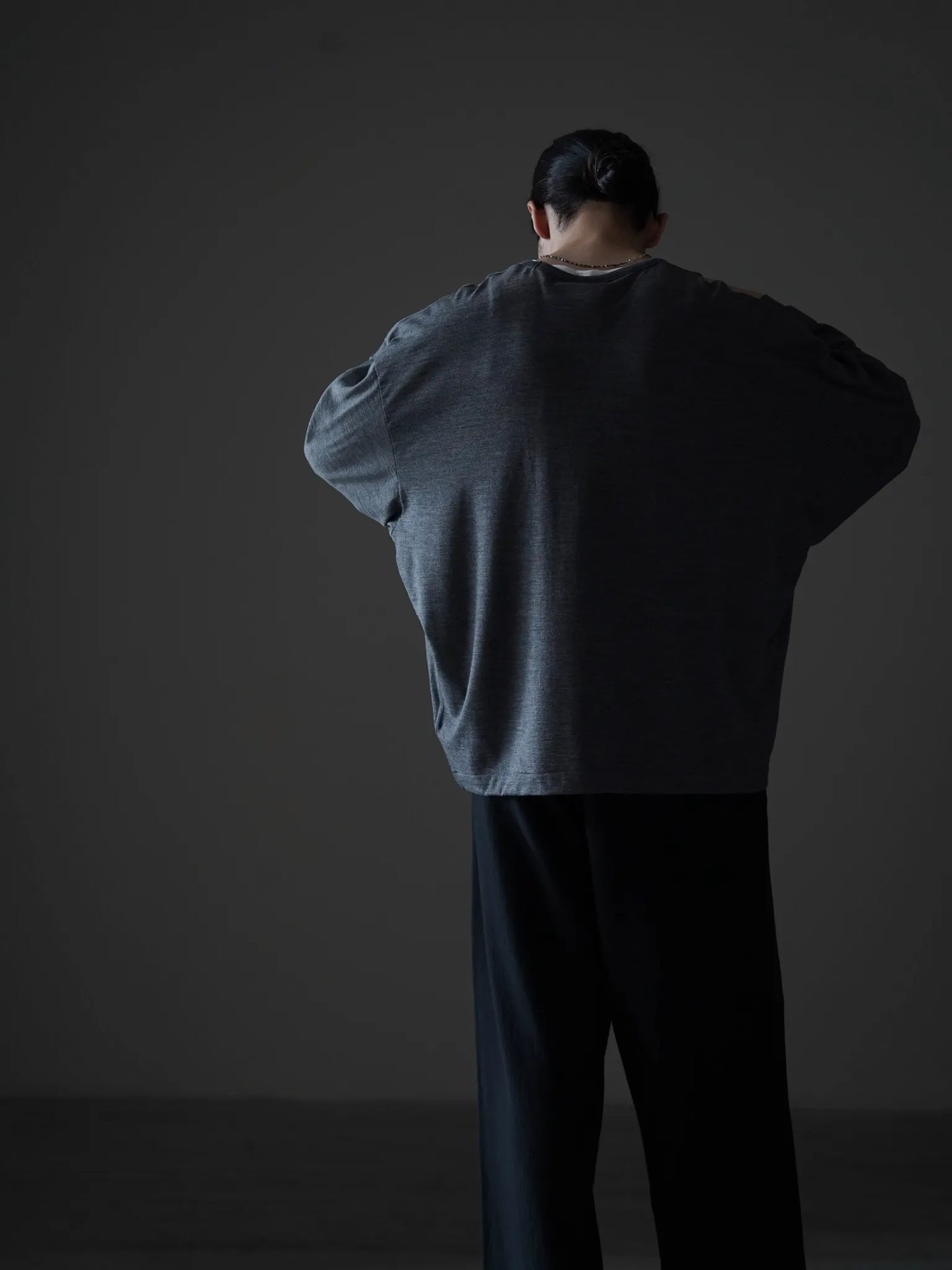 nonnotte | Drape U Pullover with Cuff Sleeve Charcoal