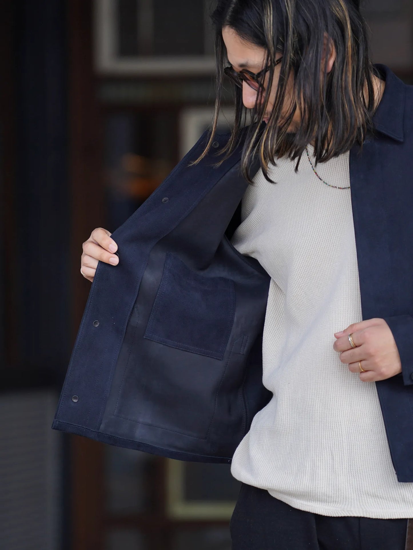 SARTO | [METIS GOAT SUEDE LEATHER] LEATHER JACKET INK NAVY