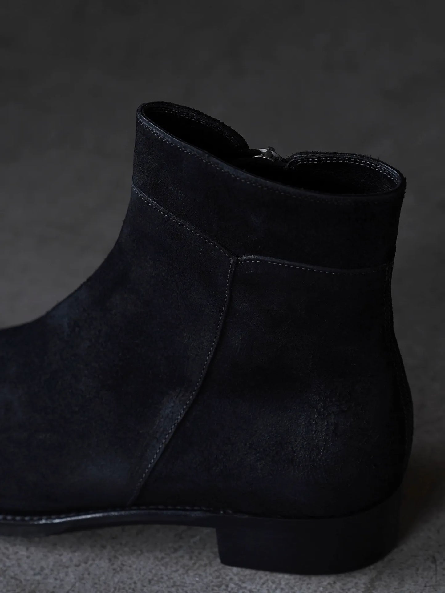 Post Production | Side Zip Boots [Waxed Ezojika Suede] Black