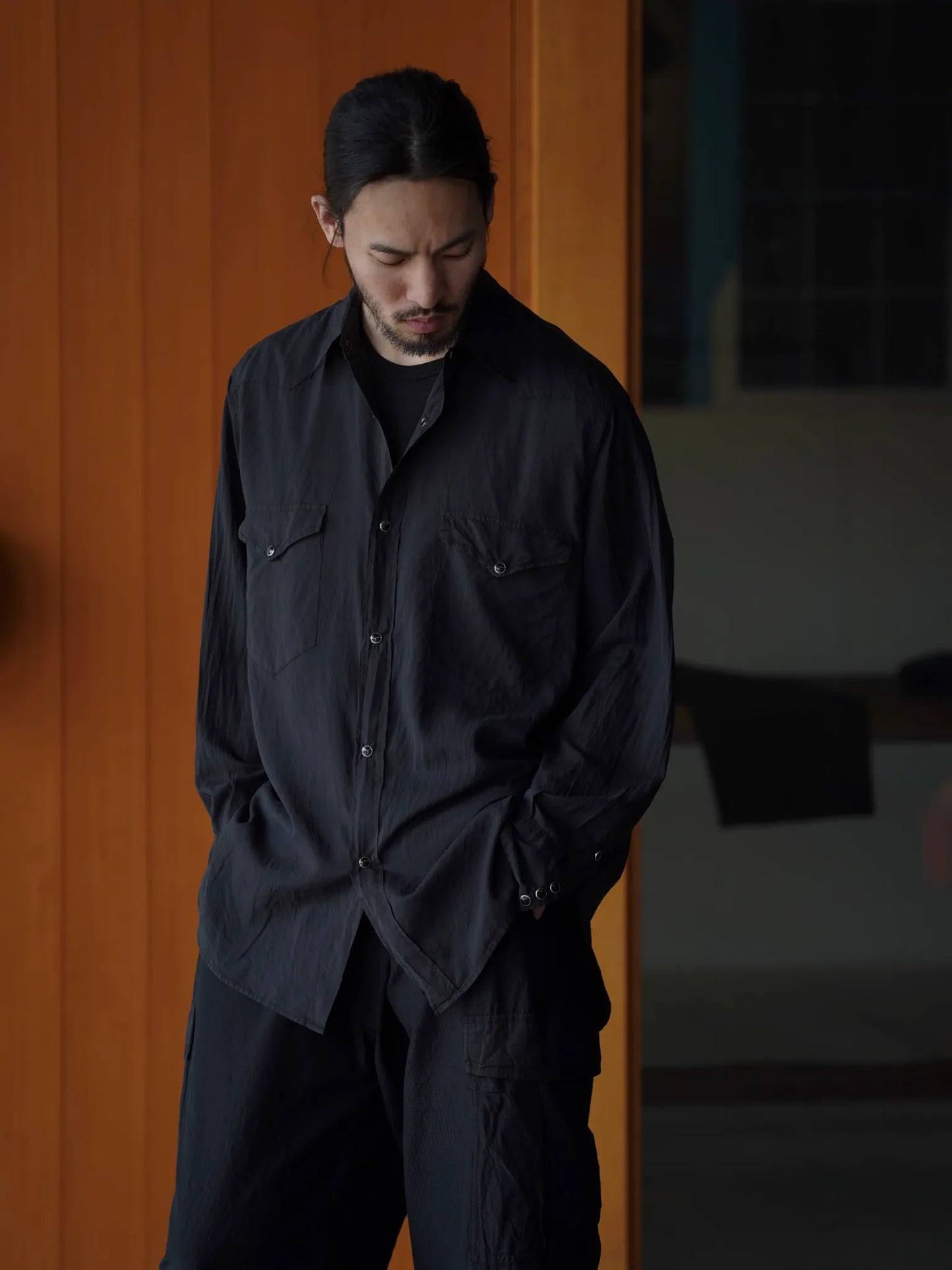 COMOLI | シルク製品染 ウエスタンシャツ BLACK