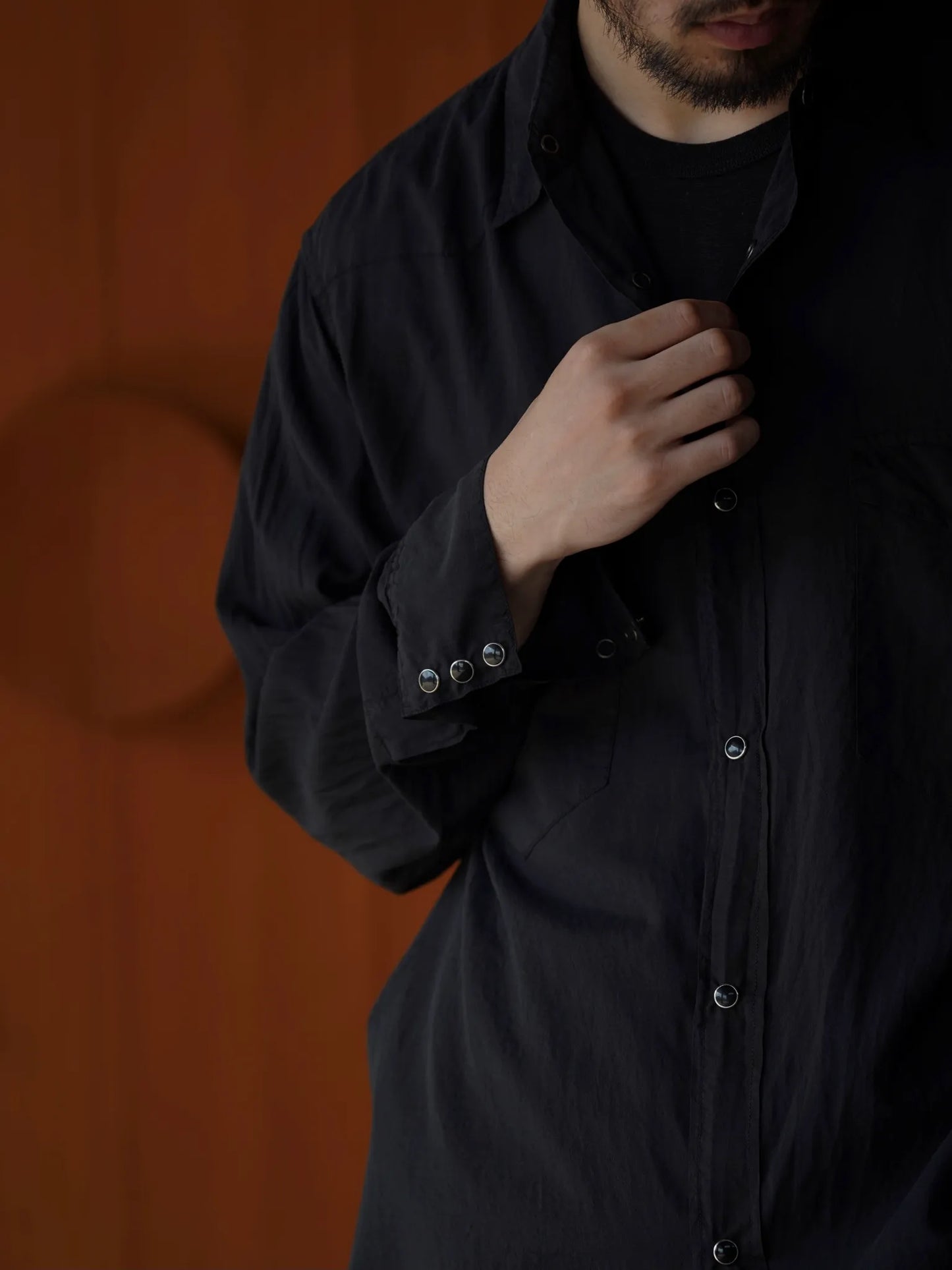 COMOLI | シルク製品染 ウエスタンシャツ BLACK