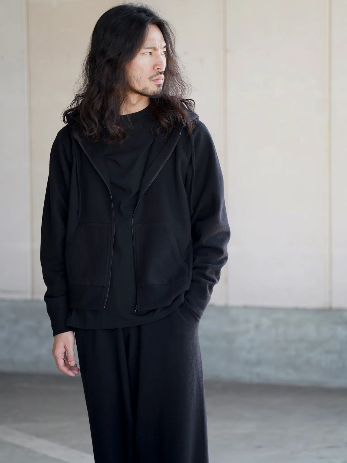 COMOLI | ウールニット ジップパーカ BLACK