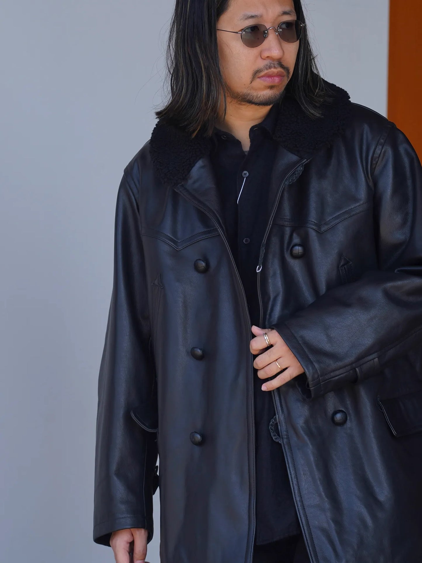 COMOLI | ラムレザー カナディアンコート BLACK