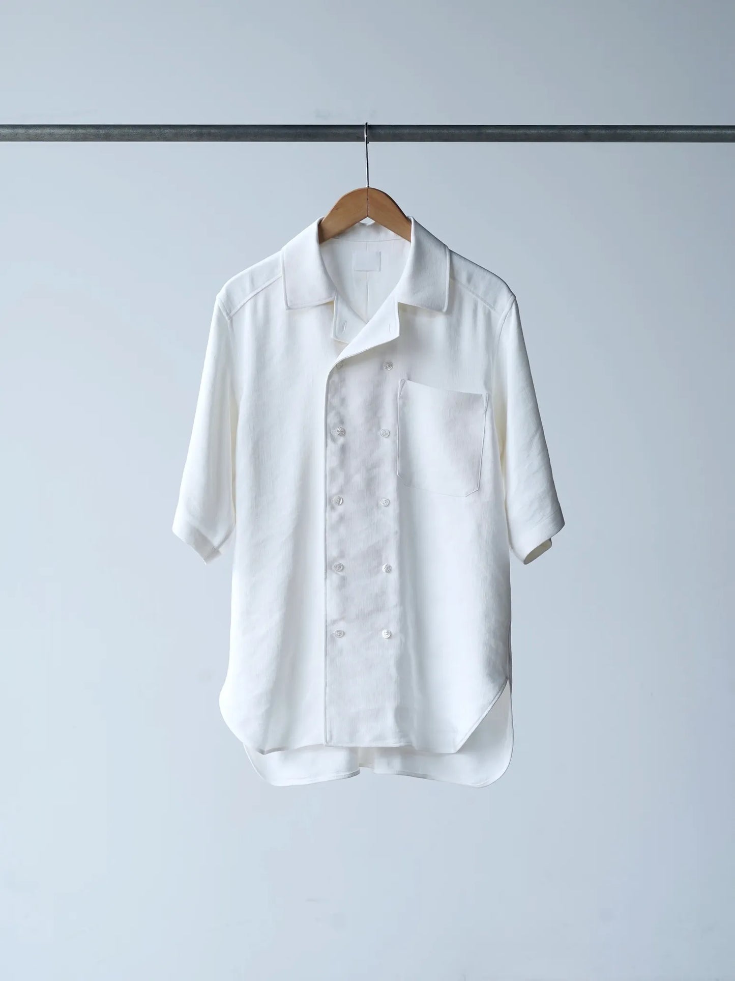 Yamauchi | Vintage Silk Linen Double Open Collar Short Sleeve Shirt off white