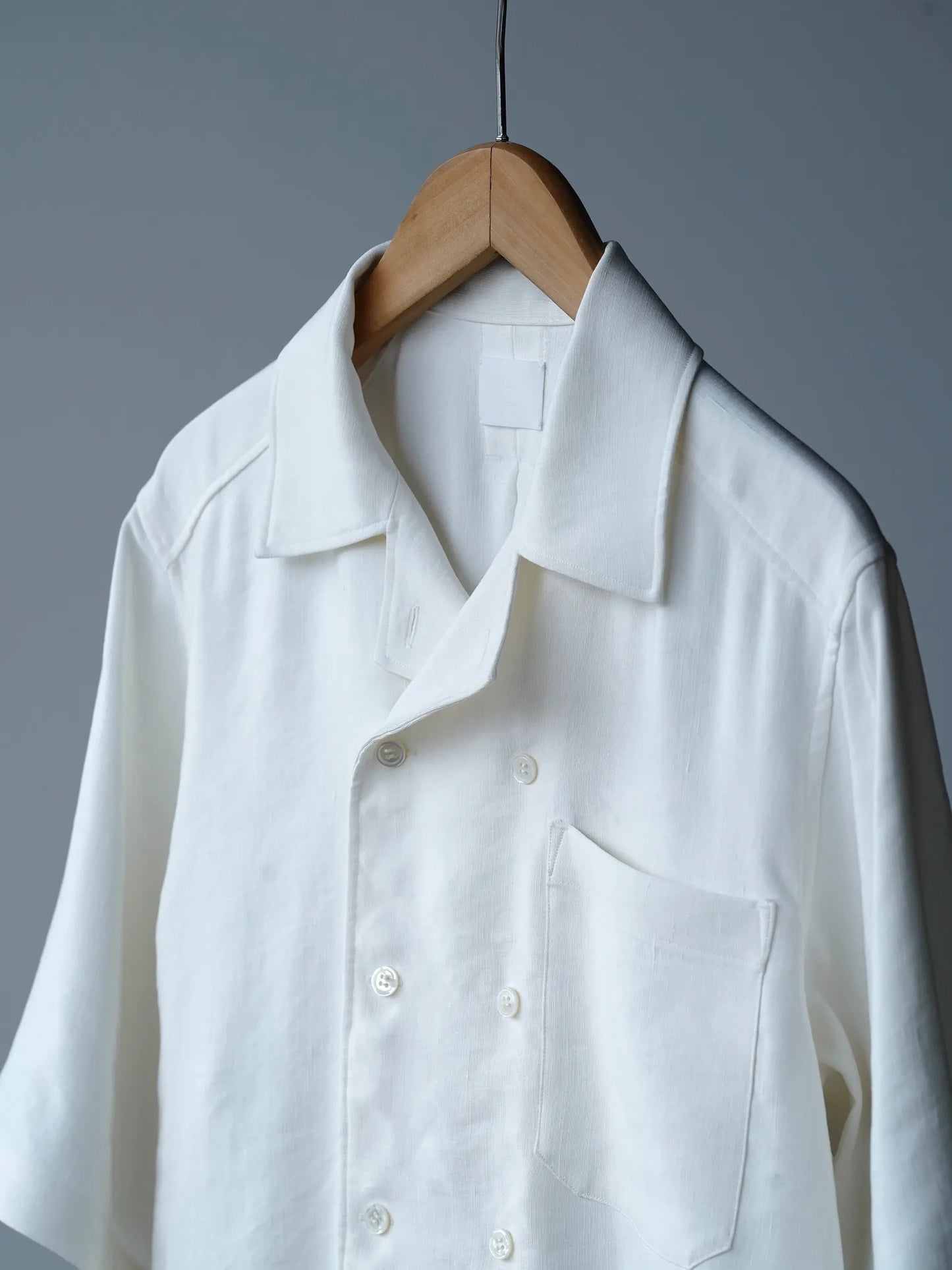 Yamauchi | Vintage Silk Linen Double Open Collar Short Sleeve Shirt off white