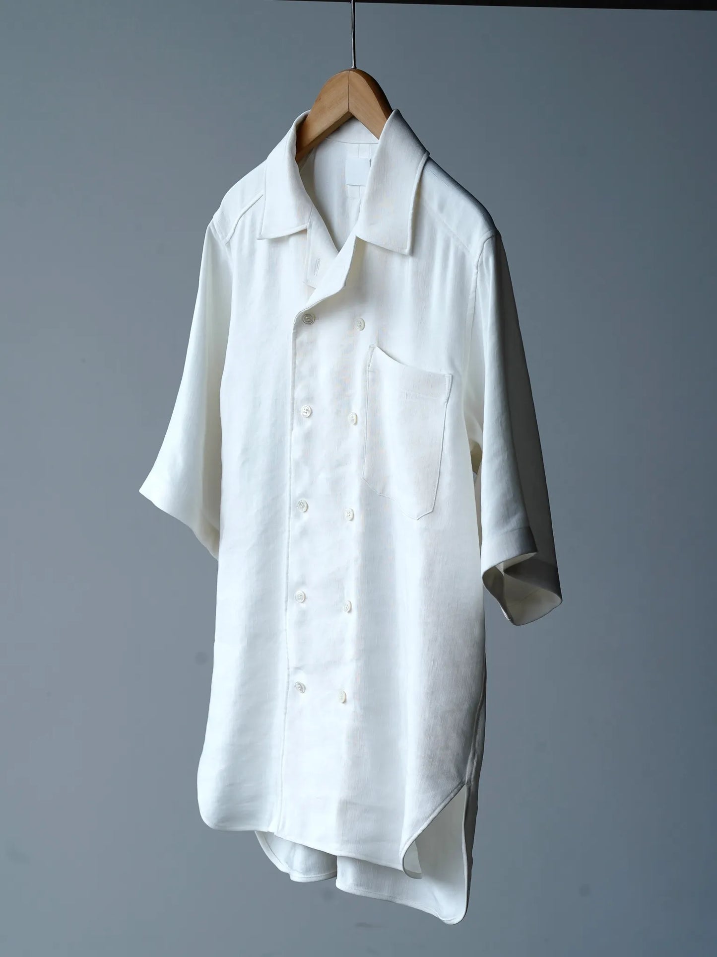 Yamauchi | Vintage Silk Linen Double Open Collar Short Sleeve Shirt off white