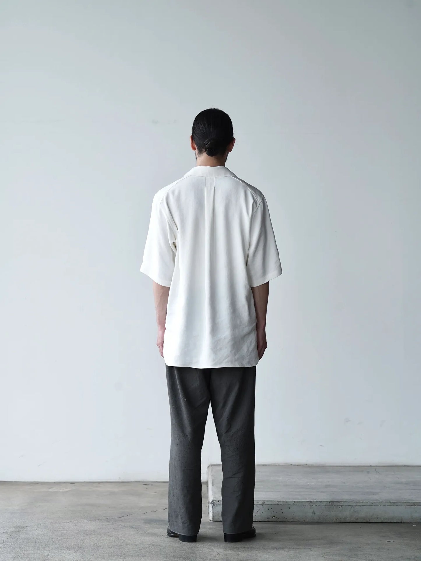 Yamauchi | Vintage Silk Linen Double Open Collar Short Sleeve Shirt off white