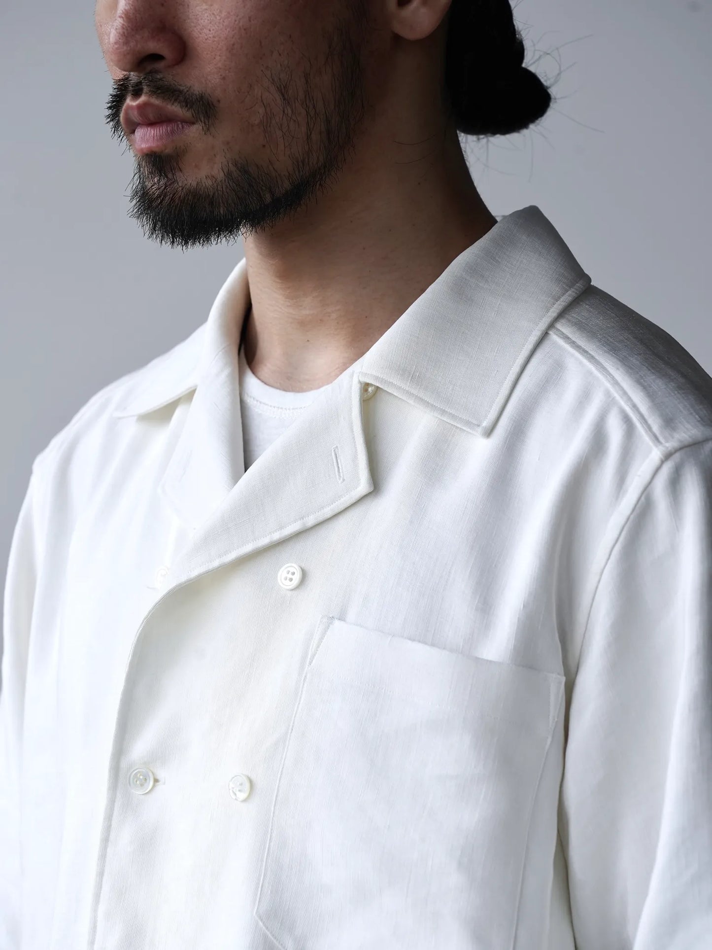 Yamauchi | Vintage Silk Linen Double Open Collar Short Sleeve Shirt off white