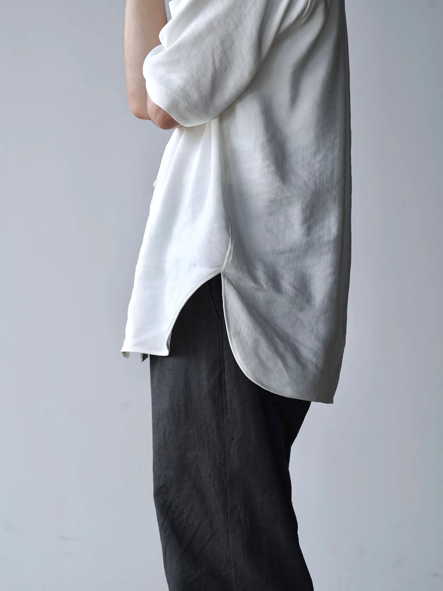 Yamauchi | Vintage Silk Linen Double Open Collar Short Sleeve Shirt off white